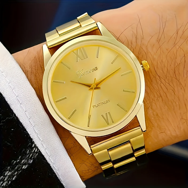 1pc Luxury Men's Quartz Wrist Watch, Alloy Case and Band, Fashionable Gift for Successful Gentlemen, Suitable for Women
