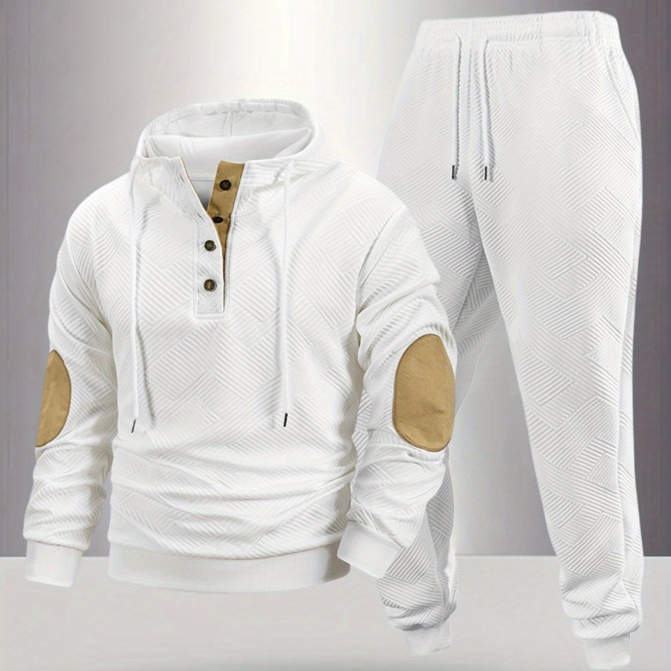 2pcs Autumn New Texture Men's Sportswear Set, Hoodie and Drawstring Pants with Pocket Contrast Design, Lightweight for Outdoor Sports and Casual Wear