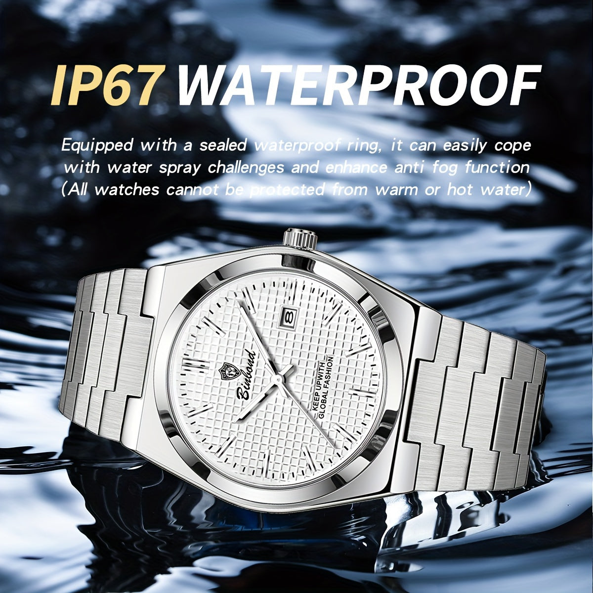 BINBOND Men's Classic Waterproof Quartz Watch with Stainless Steel Band, Luminous Dial & Date Feature - Perfect for Business or Casual Wear, Cool And Handsome Style