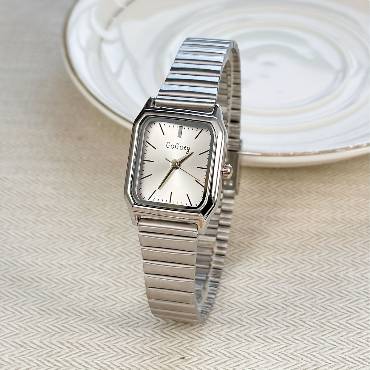 1pc Women Gold Stainless Steel Strap Fashion Square Dial Quartz Watch, for Daily Life, Holiday gift