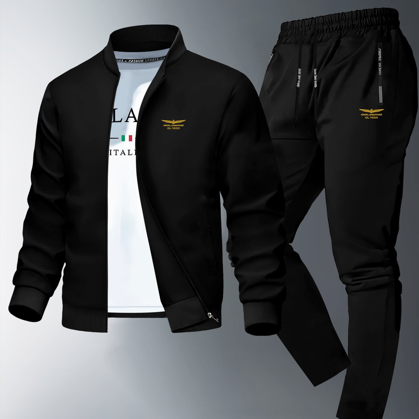 Men'S Trendy Jacket And Pants Set, 1800 Print, Casual Young Sports Suit, Skinny Fit, Zipper Detail, Long Sleeve, Slight Stretch Fabric, Collared Neck, Fall/Winter, Casual Style, Skinny Fit Jacket|Modern Casual Wear|Zippered J