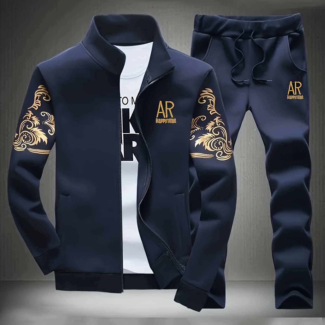 Spring and Autumn Style Men's Zip-Up Cardigan Sportswear Set