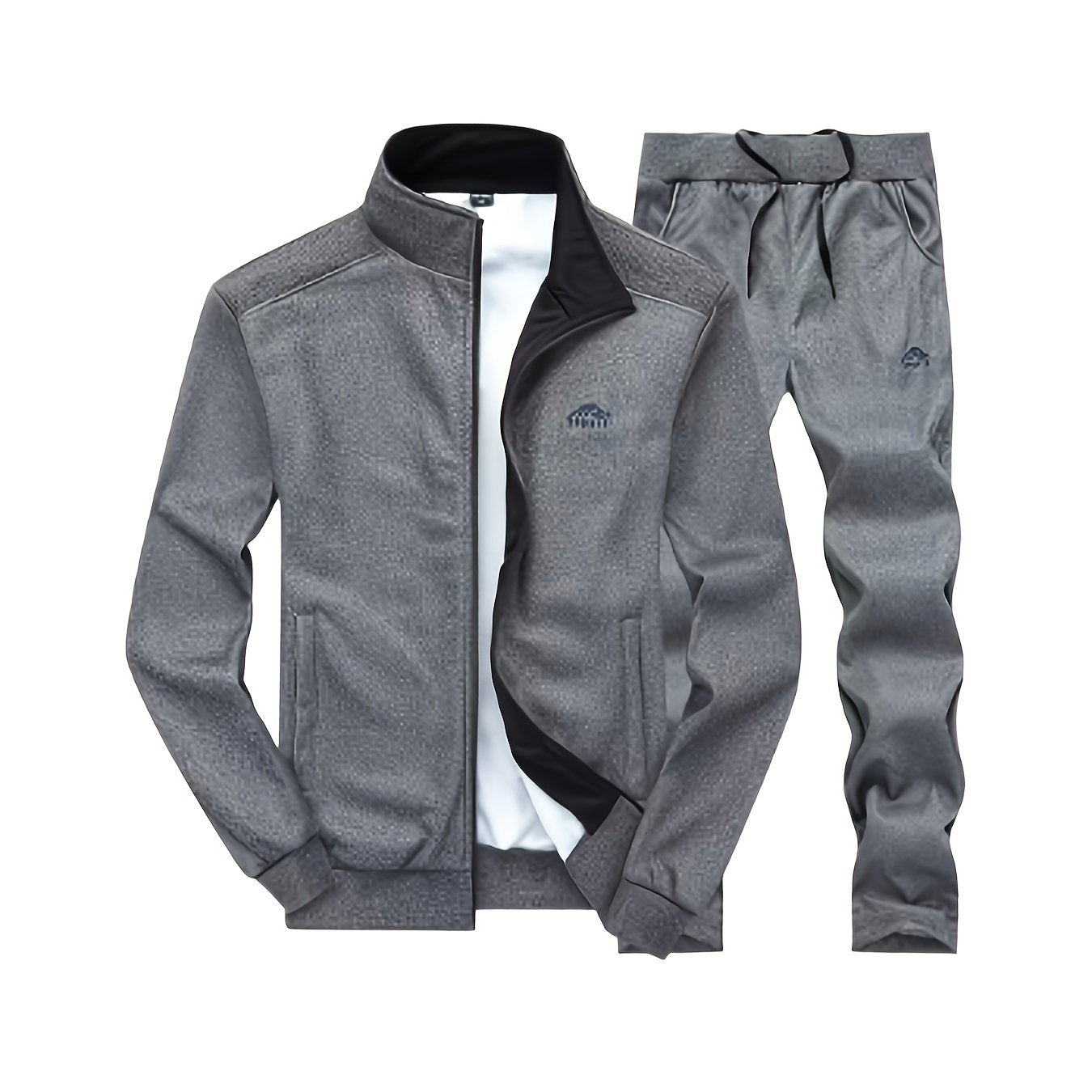 2025 Men'S Athletic Set - White & Black, Long Sleeve, Collared, Non-Stretch Fabric, with Pockets, for Spring/Fall, Casual Sportswear, Casual Sportswear|Modern Athletic|Pocketed Jacket