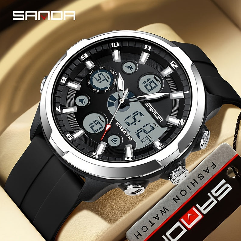 SANDA Men'S Digital Outdoor Sports Wristwatch,Waterproof Multifunctional Chronograph Quartz Watch For Gift Clock 9053