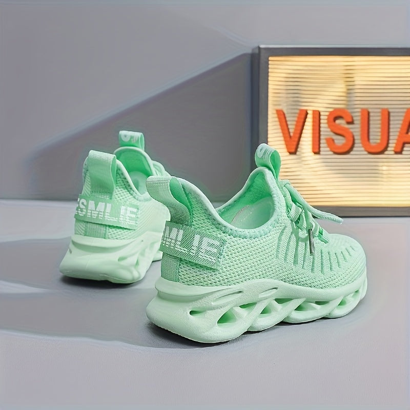 Youngsters' All-Season Breathable Running Shoes - Lightweight Mint Green Sneakers with Slip-On/Lace-Up Closure, Hollow-Out Design & MD Sole for Boys & Girls, Casual Training & Daily Wear, Kid Shoes, Sleek Sporty Design, Comfo