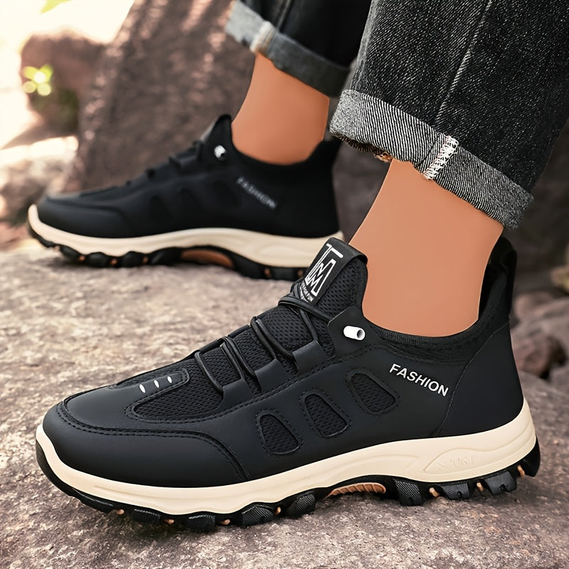 Men's Breathable Casual Running Shoes - All-Season, Stylish Lace-Up Sneakers with Rugged Tread for Hiking & Casual Attire, Brown