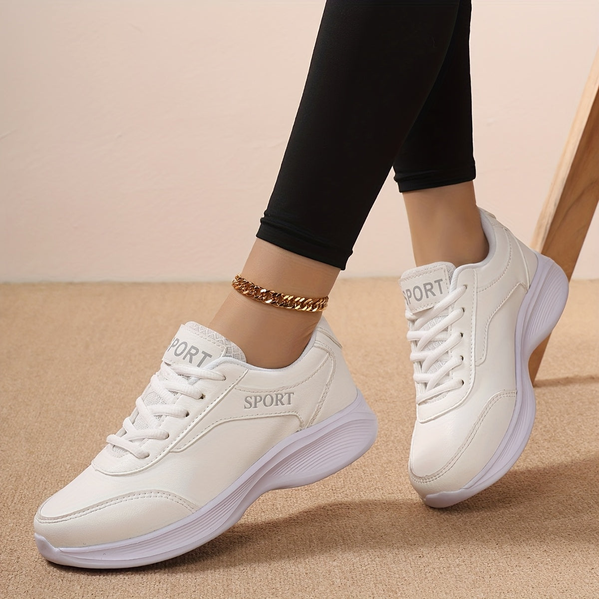Women's Lightweight Casual Sneakers - Breathable Synthetic Synthetic Leather & Fabric Upper, Cushioned EVA/MD Sole, All-Season Lace-Up Walking Shoes for Work, Travel, Casual Attire - White with Purple Accents, Stylish Athleti