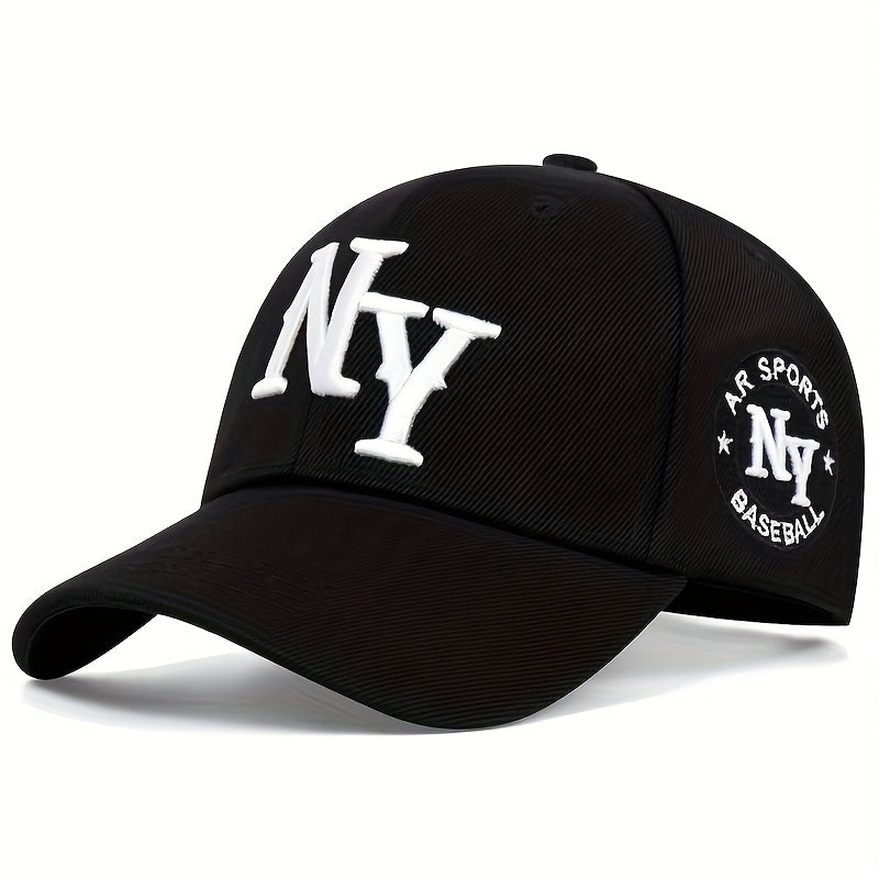 NY Embroidered Baseball Cap - Adjustable Snapback Hat for Men & Women, Lightweight & Breathable, Black with White NYS Sports Design, Casual Fashion Accessory, Baseball Hat, Sporty Headwear