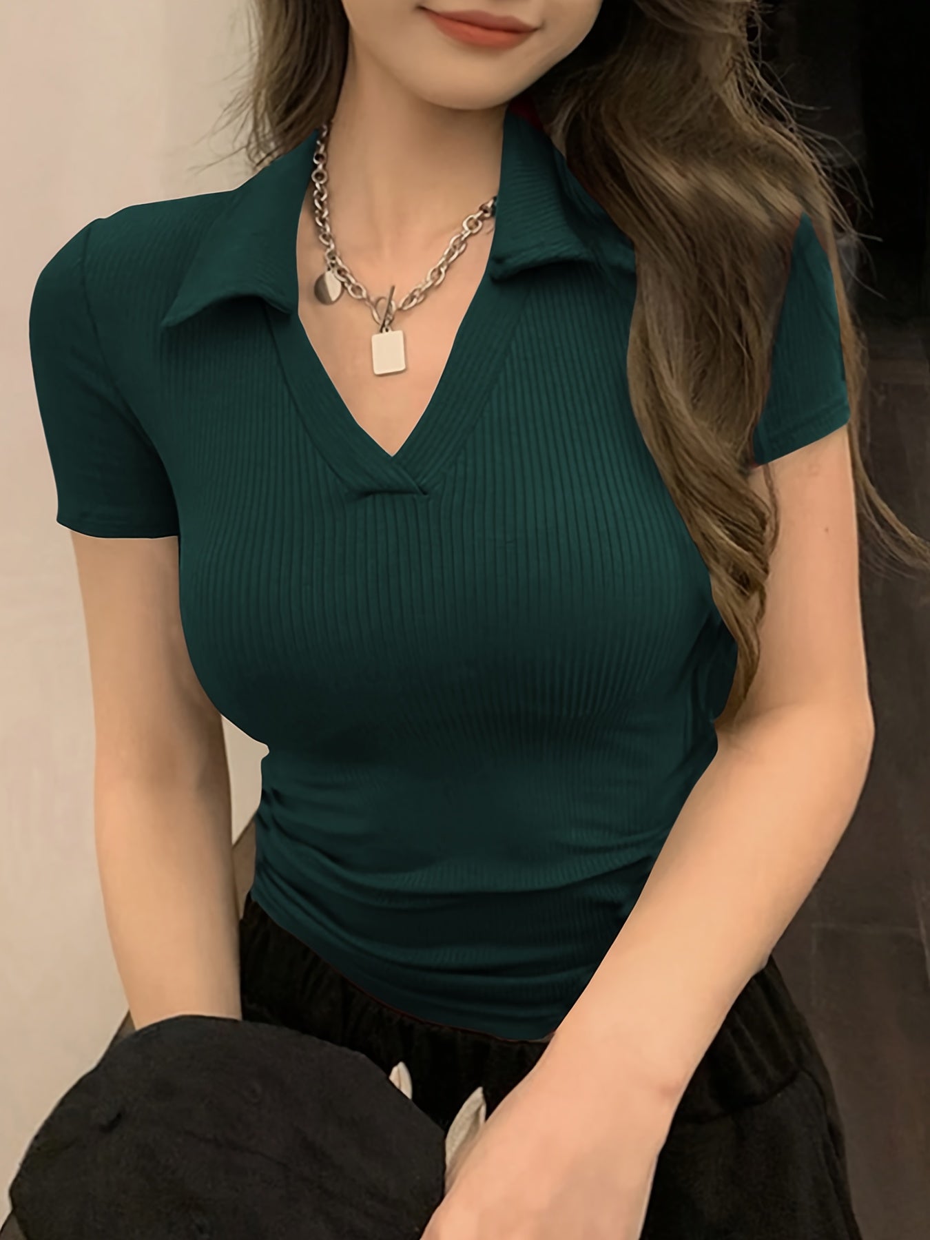 OM207 Women's Slim Fit Short Sleeve Shirt, Solid Color
