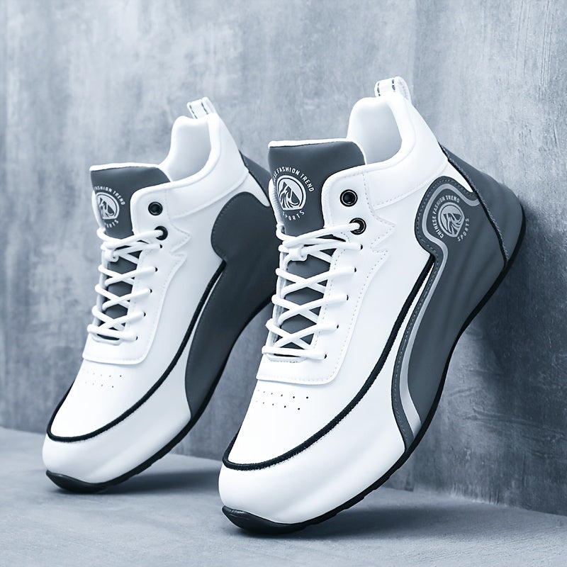 Men'S Fashion Classic Sneakers, Low Top Lace-up Athletic Shoes, Shock Absorbing Breathable Running Shoes, Durable Thick Sole Skateboard Shoes, Solid Color Graphic Design, Round Toe, Faux Upper/Sole, Fabric Inner, EVA Insole f