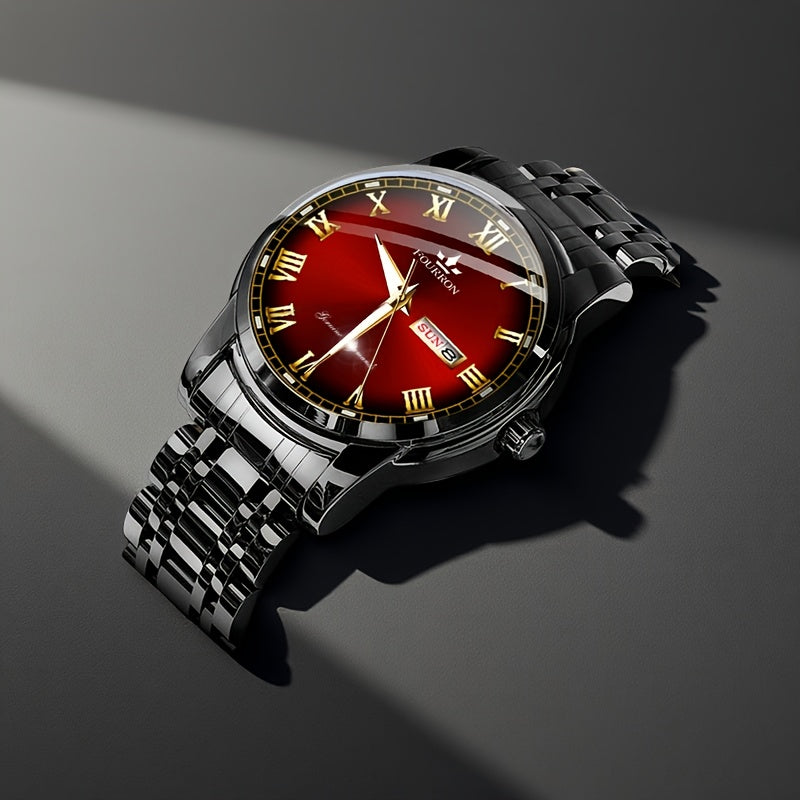 FOURRON Men'S Quartz Watch - Stainless Steel Band, Roman Numerals, Luminous, Waterproof, Ideal for Birthday & Holiday Gifts