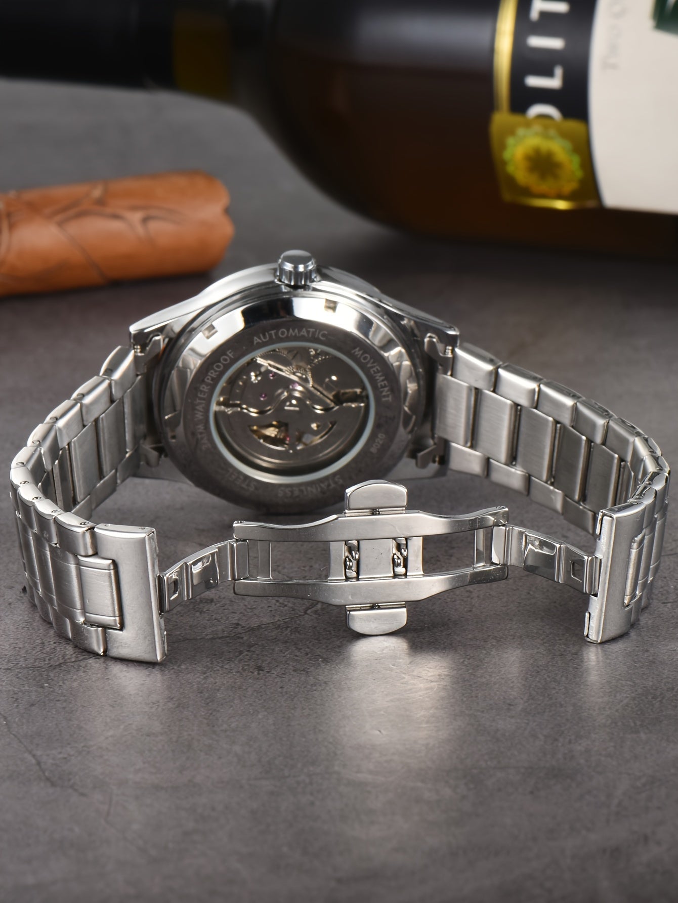 Men's Business Leisure Automatic Mechanical Watch, Stainless Steel with Blue Accents, Transparent Back, Date Display, Water-Resistant up to 10m, Ideal Gift, Business Watch | Mechanical Aesthetic | Stainless Steel Band