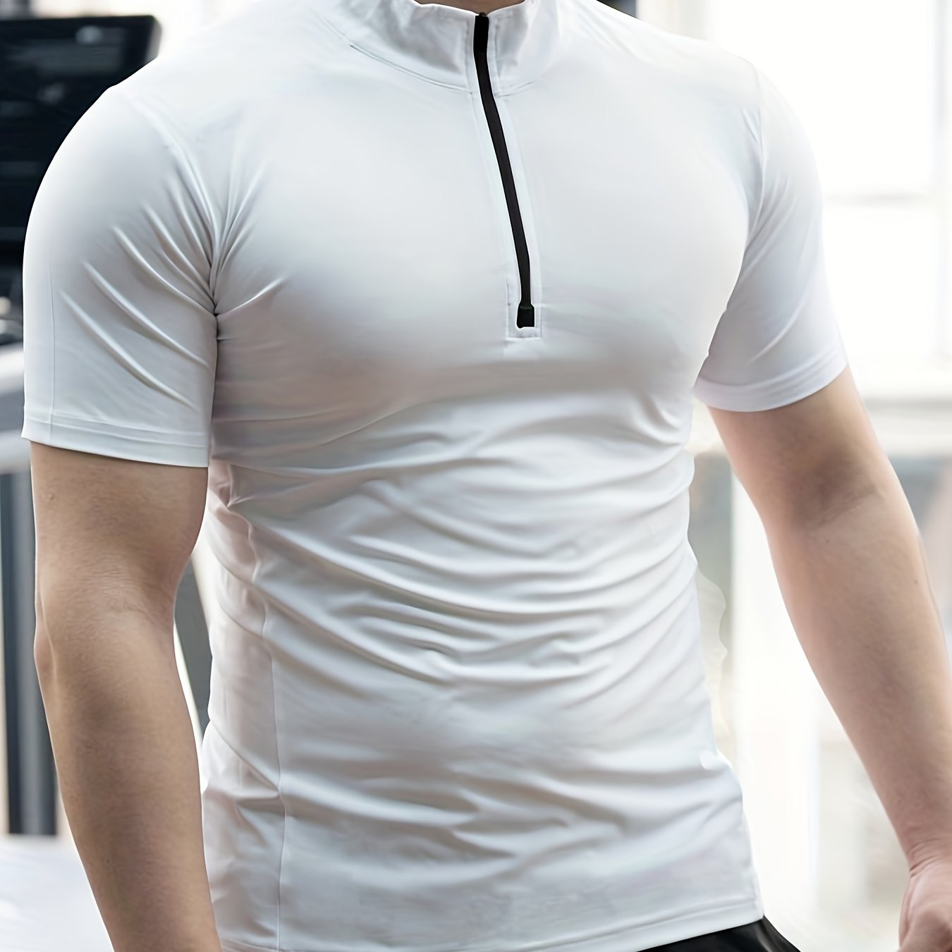 Men's Summer Quick-Dry High Neck T-Shirt - Moisture-Wicking Stretch Fabric, Slim Fit Athletic Top for Gym, Running & Training - Solid Color Breathable Workout Shirt, Gym Clothes