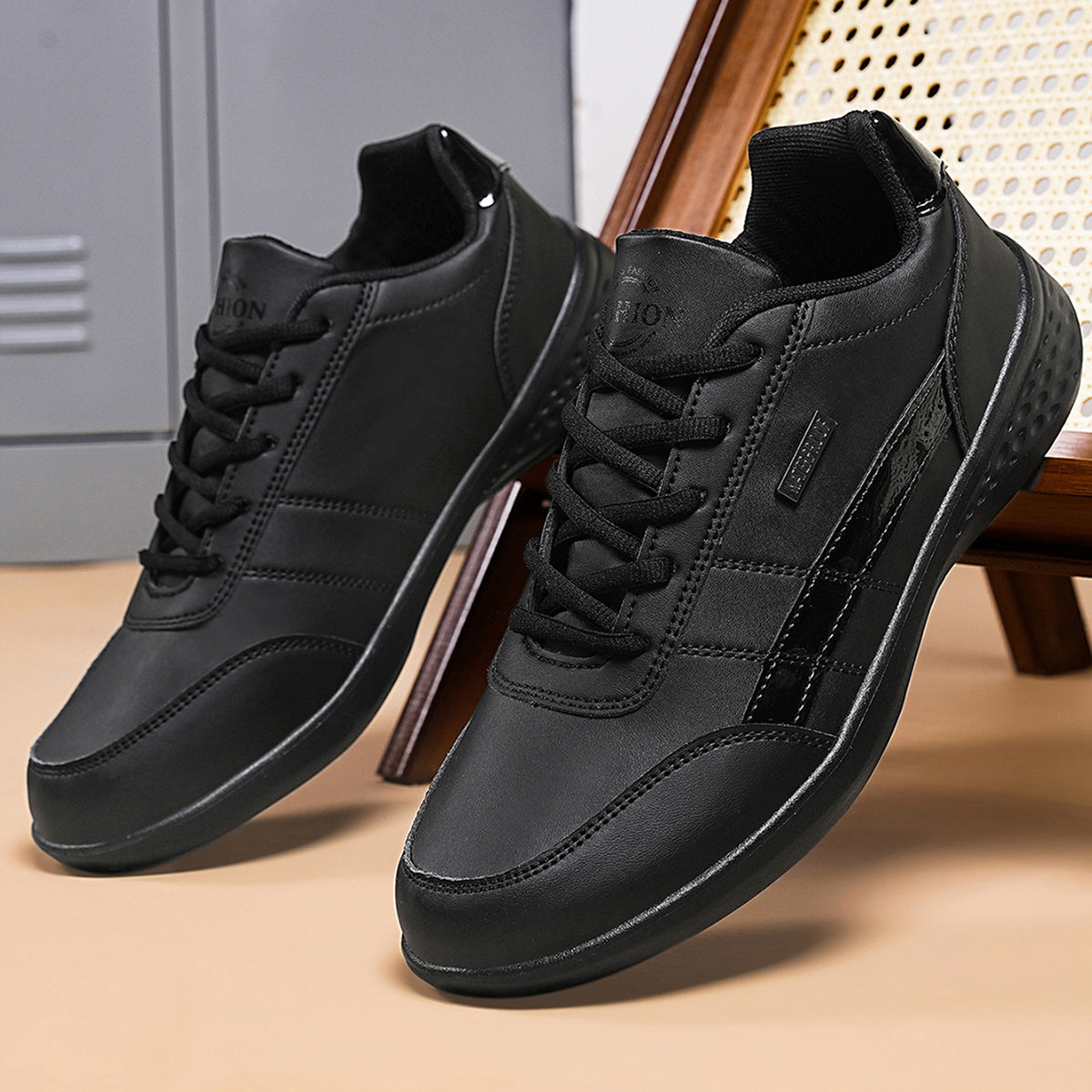 Men's Stylish Black Casual Sneakers - Breathable PU Upper, Non-Slip MD Sole, Lace-Up Design for Everyday & Leisure Wear, Sports Sneakers | Lowtop Sneakers | Comfort Fit Shoes