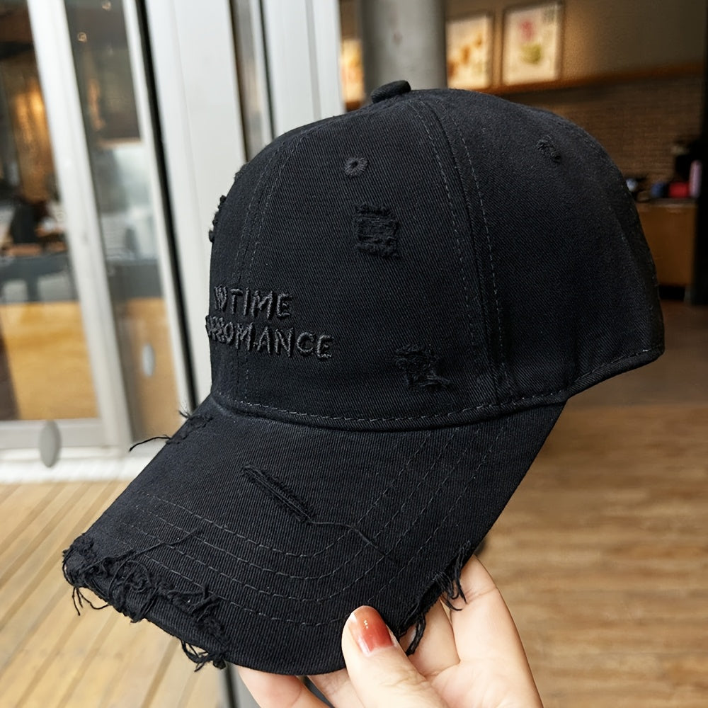 Women's Distressed Embroidered Baseball Cap - Adjustable Lightweight Sun Hat with Wide Brim for Outdoor Travel, Casual Outings & Daily Use, Machine Washable, Outdoor Headwear, Trendy Baseball Cap, Rustic Appeal, Summer Access