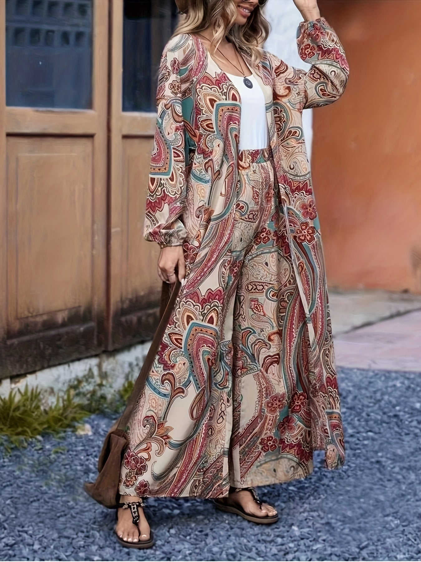 Targeted Traffic Model Women's Persian Brocade Print Open Front Jacket and Pants Set
