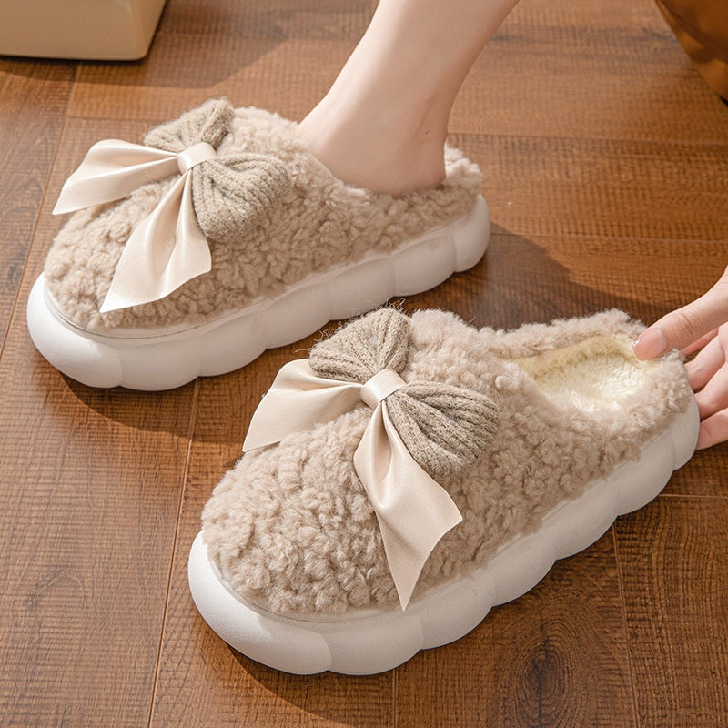3 Sizes Available, One Style, Bow Slippers for Women Winter Indoor Home Warm Thick Sole Fluffy Slippers for Women'S Wear in Winter