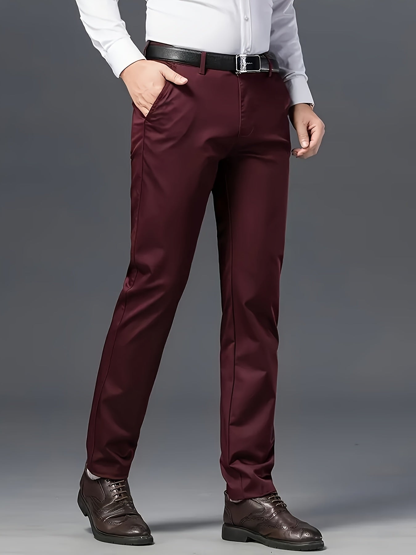 Men'S Classic Black Dress Pants - Stretchy Polyester, All-Season Comfort Fit, Regular Length, Solid Color, Allseason Pants | Stylish Dress Pants | Comfortable Fit Pants
