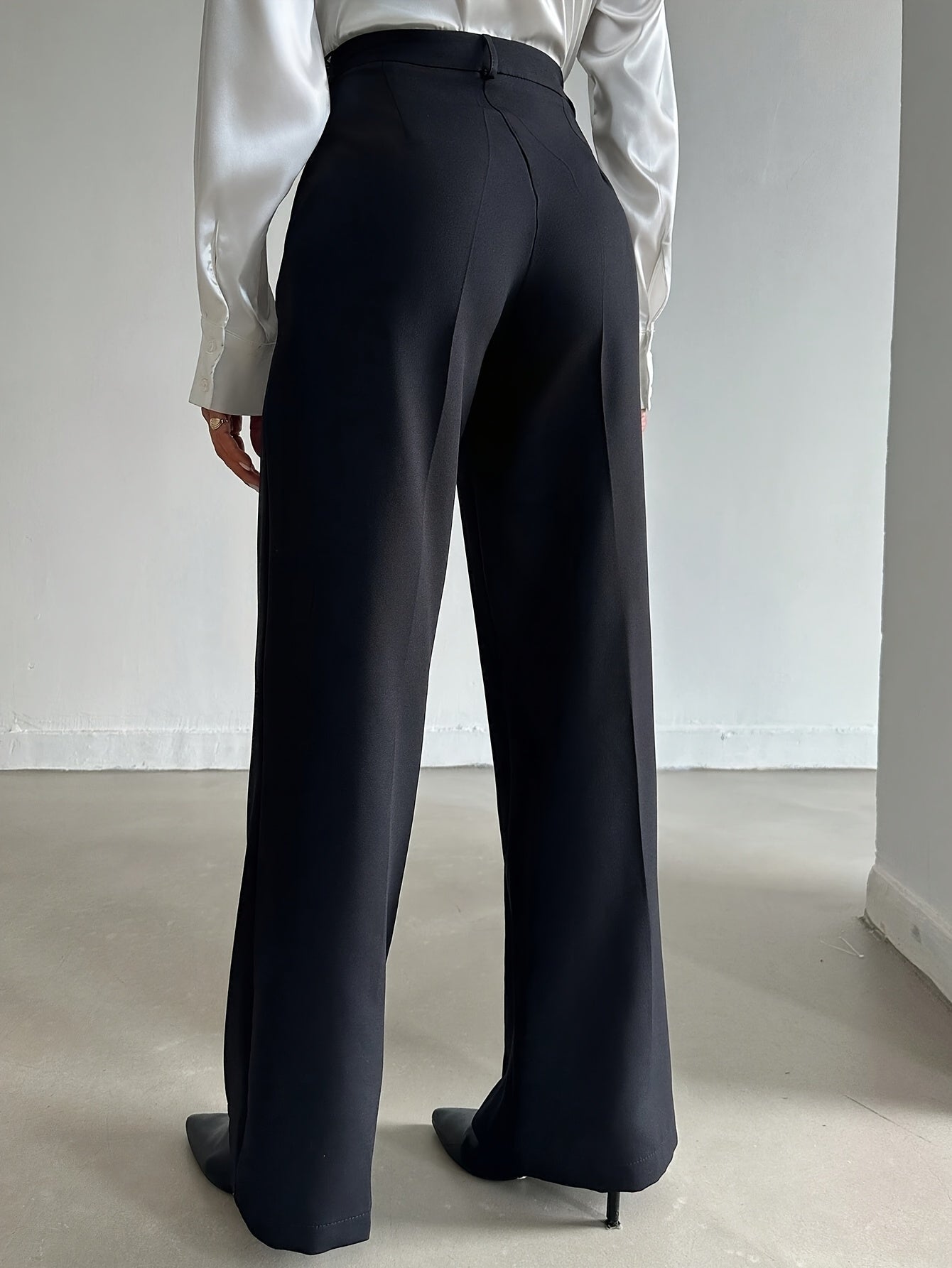 Ladies Elegant Solid Color Straight Leg Polyester Pants 99110643 with Pocket for Adult