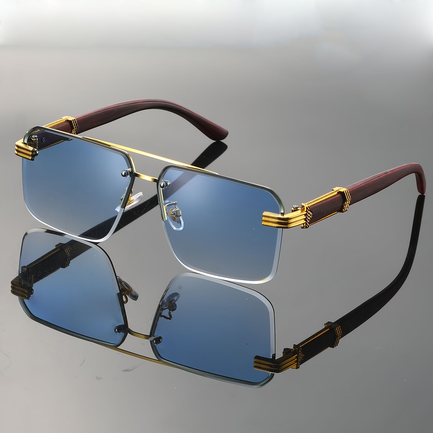 Luxury Frameless Fashion Glasses for Men and Women, Imitation Wood Grain Temple Tips, Perfect Choice, Versatile Comfortable, Popular Selection