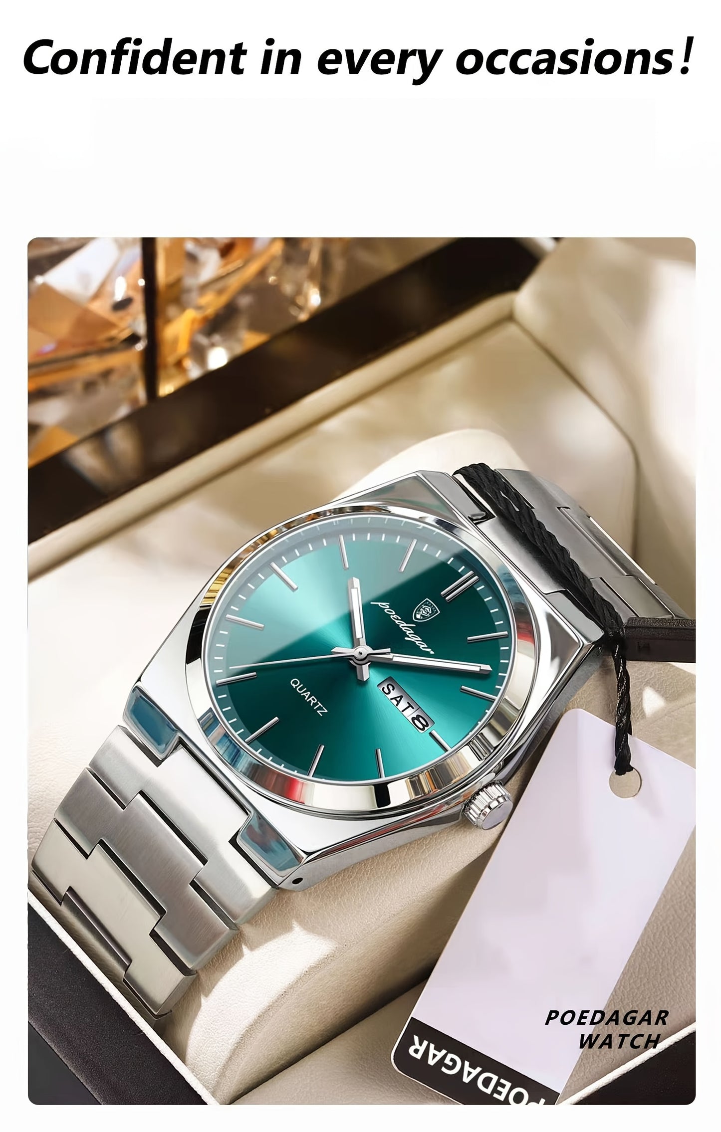 POEDAGAR best-selling waterproof luminous calendar stainless steel quartz wristwatch high-end business fashion trend young Men's watches.