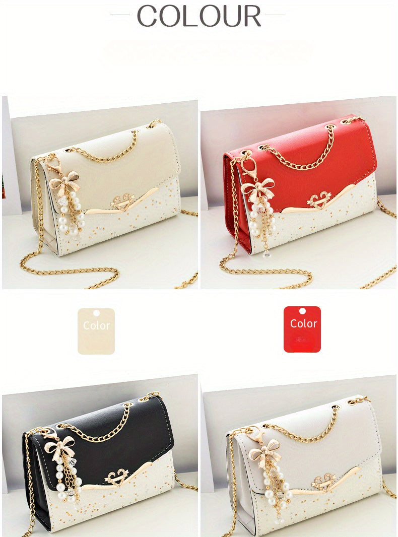 Fashionable New Women'S Shoulder Bag. This One Is a Crossbody Bag with Six Color Options to Choose From. It Is Fashionable Bohemian Beige PU Crossbody Bag with Tassel Charm - City Style Flip-Top Shoulder Bag with Metal Chain