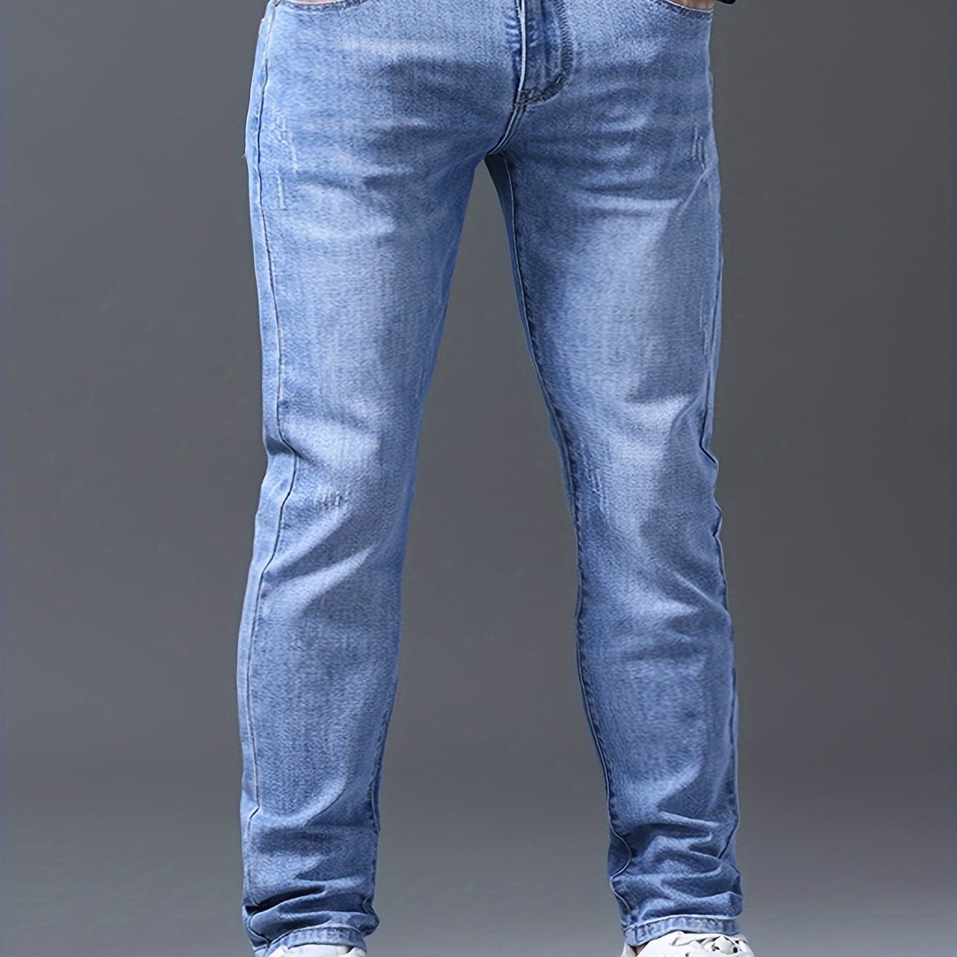 Men's Slim-Fit Stretch Denim Jeans - Light Blue, Versatile for All Seasons