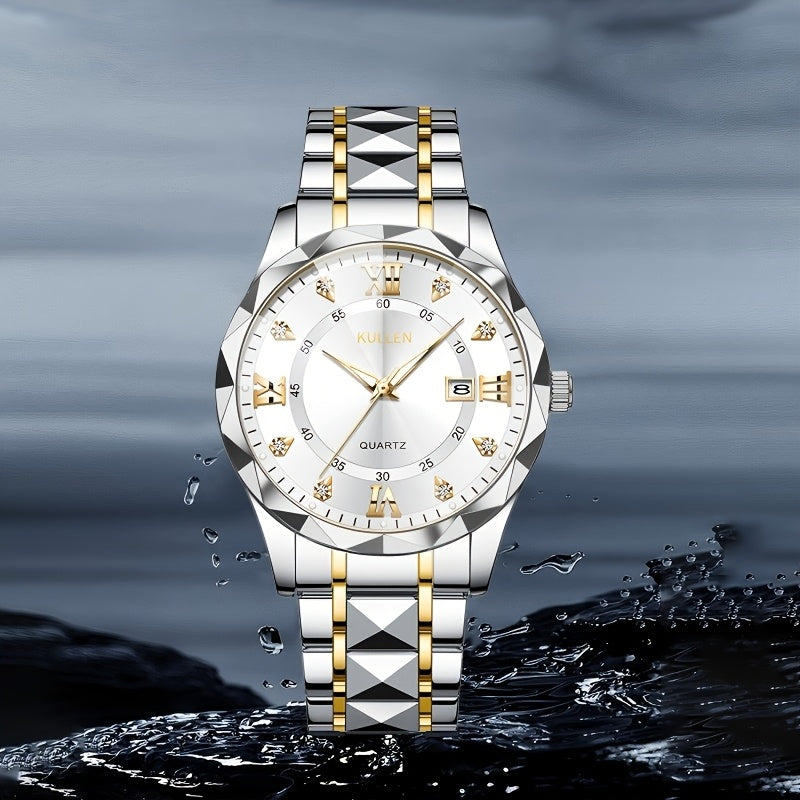 Elegant Men'S Quartz Watch with Stainless Steel Band, Alloy Case & Round Dial - Elegant Timepiece, Ideal for Business Professionals, Perfect Valentine'S Day & Thanksgiving Gift
