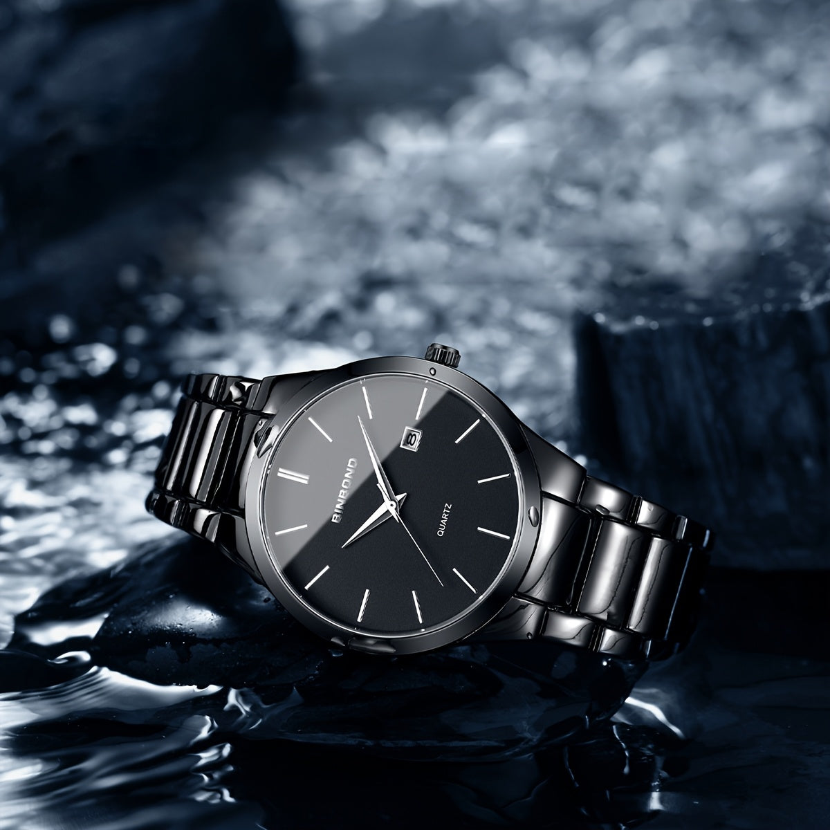 BINBOND Men'S Casual Business Waterproof Date Luminous Quartz Watch - Stainless Steel Band, Black Dial, Analog Display, Date Feature, Quartz Movement, Electronic Drive, Battery Operated (AAAx1), Wrist Watch
