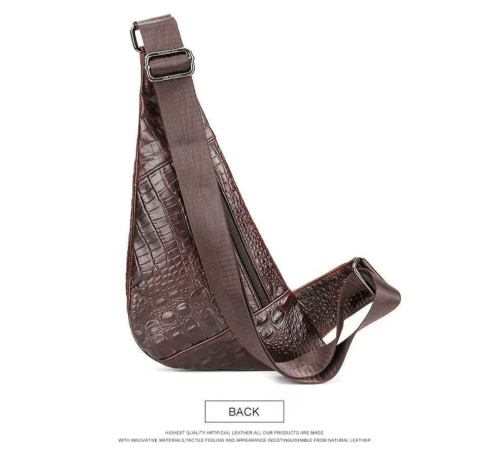 HUMERPAUL Men'S Casual Brown Leather Crossbody Bag with Alligator Print - Adjustable Strap, Multi-Compartment, Everyday Commute Shoulder Bag, Everyday Bag | Casual Style Bag | Adjustable Strap Bag