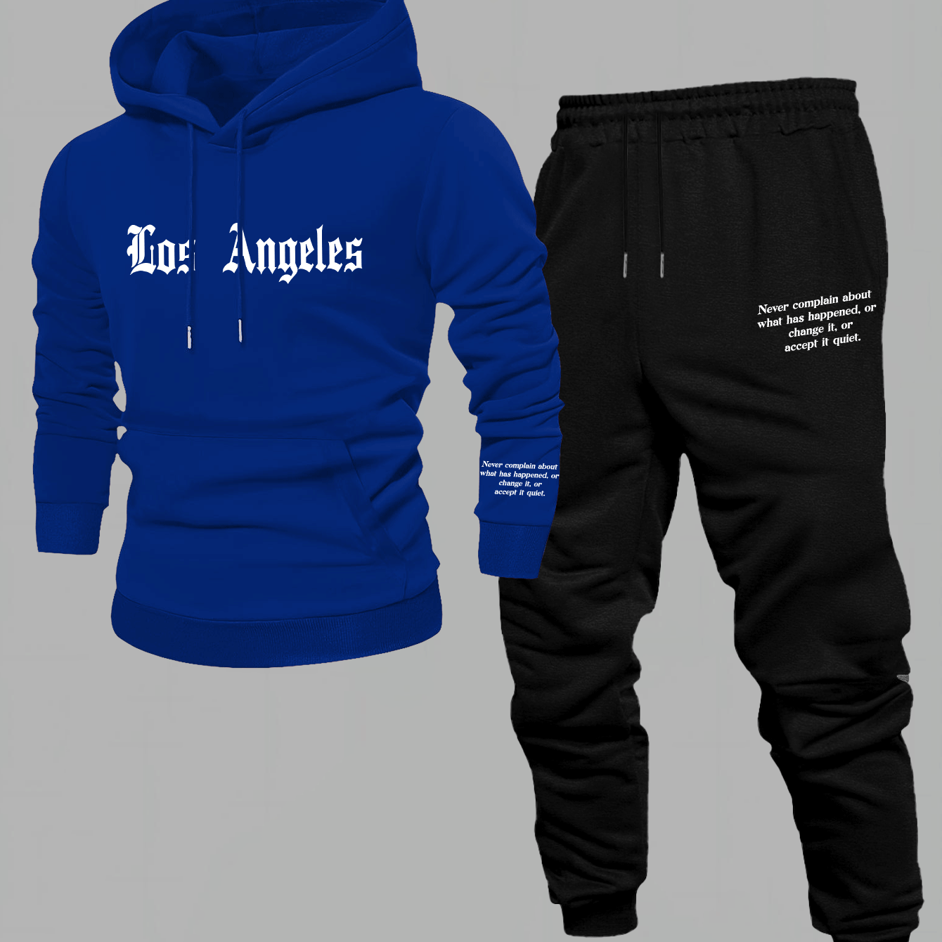 Men'S Los Angeles Print Hoodie And Sweatpants Set - Casual American Streetwear Style, Cozy Fall/Winter Activewear with Geometric Pattern, Slight Stretch Fabric, Hooded Top & Joggers, Casual Wear|Geometric Pattern Hoodiee Jogg