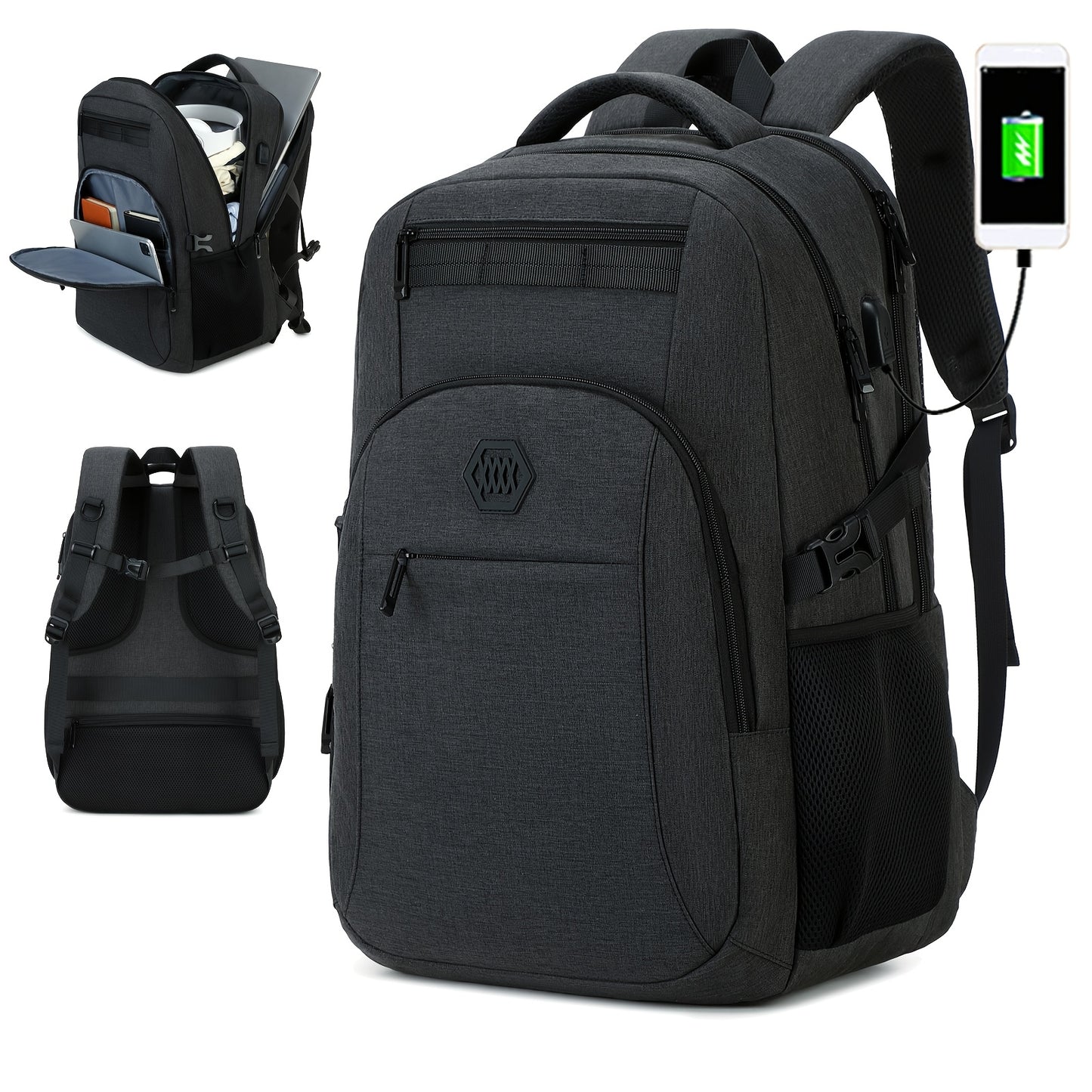 Travel Laptop Backpack, Business Slim Durable Laptop Backpack With USB Charging Port And Trolley Cover, Male And Female College High School Laptop Bag For 15.6 Inch Laptop