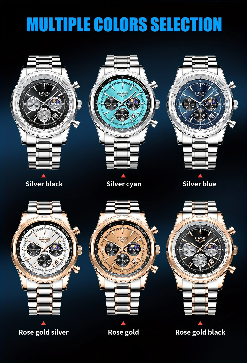 LIGE Top Brand Luxury New Quartz Watch for Women, Luminous Fashion Timepiece for Ladies, Date Chronograph Sports Wristwatch, Men'S Watch