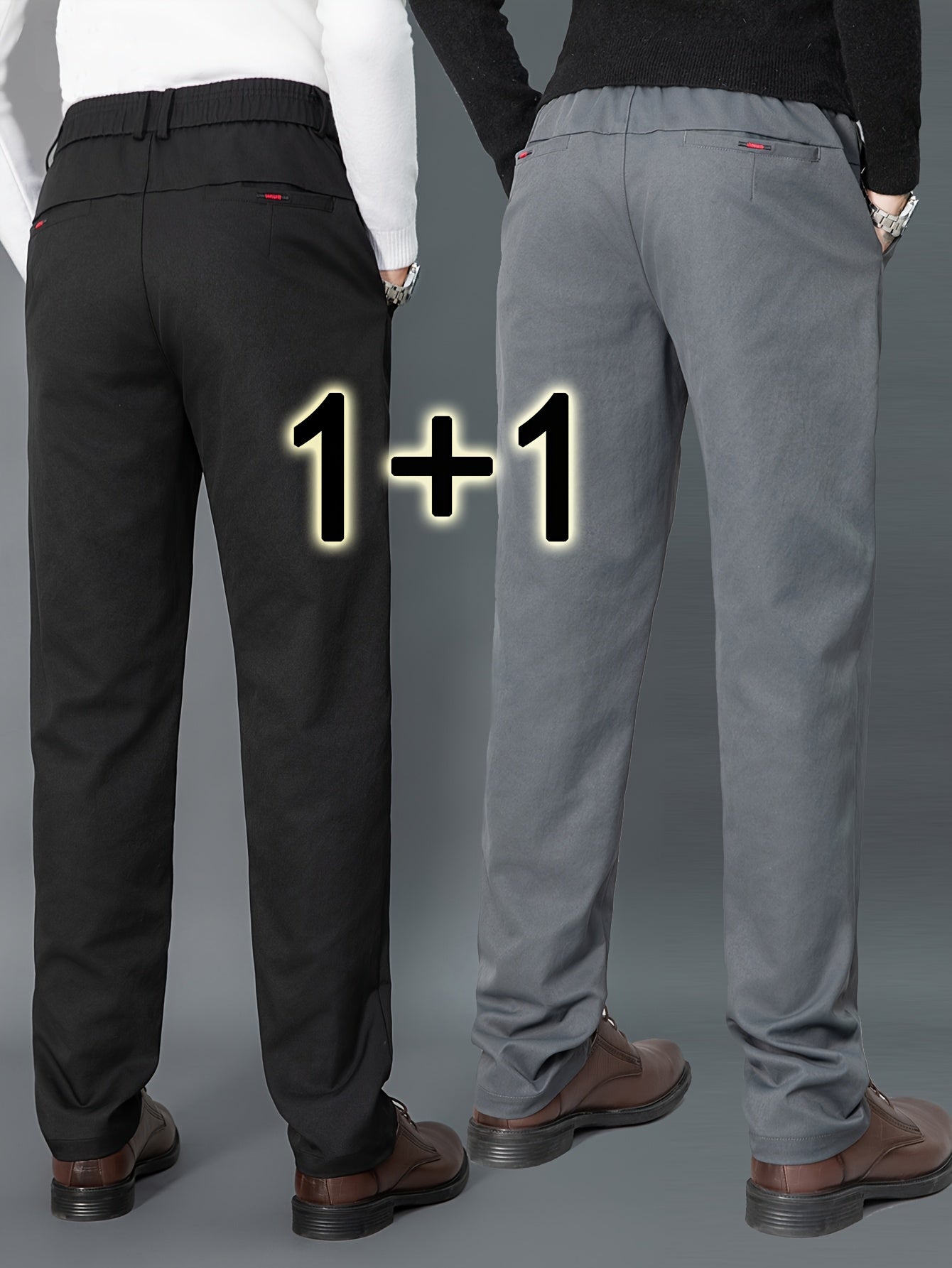 2pcs Men's Light Business Casual Pants - Straight Leg Dress Trousers, Lightweight & Comfortable for Office and Casual Attire, All Seasons, Navy Blue & Black, Polyester Fabric, Machine Washable, Versatile Dress Trousers | Styl