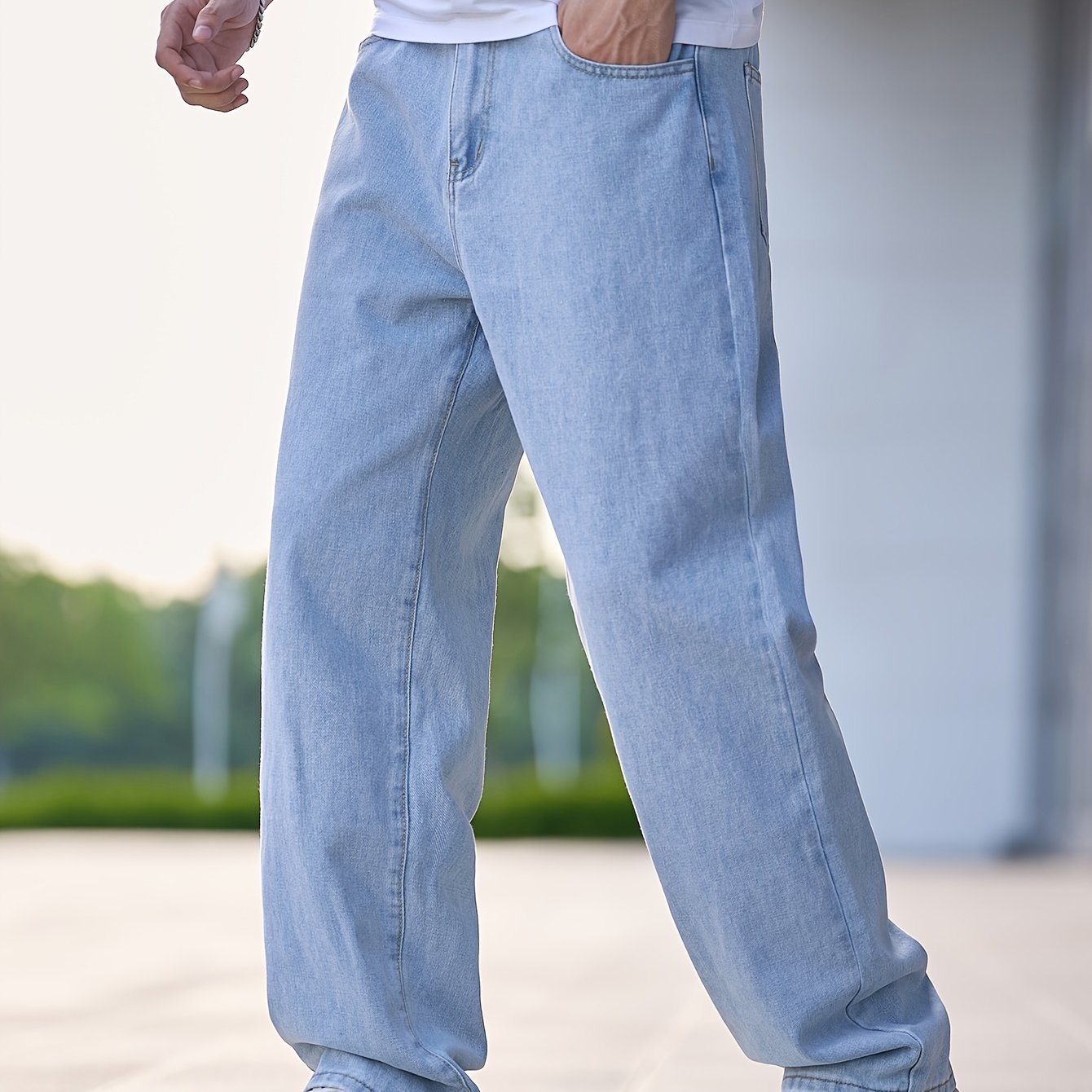 Men's Relaxed Fit Light Blue Denim Jeans - Casual Straight Leg Blend Pants, Machine Washable, Comfortable for Casual Attire, Casual Wear Jeans | Relaxed Fit Jeans | Blend Denim