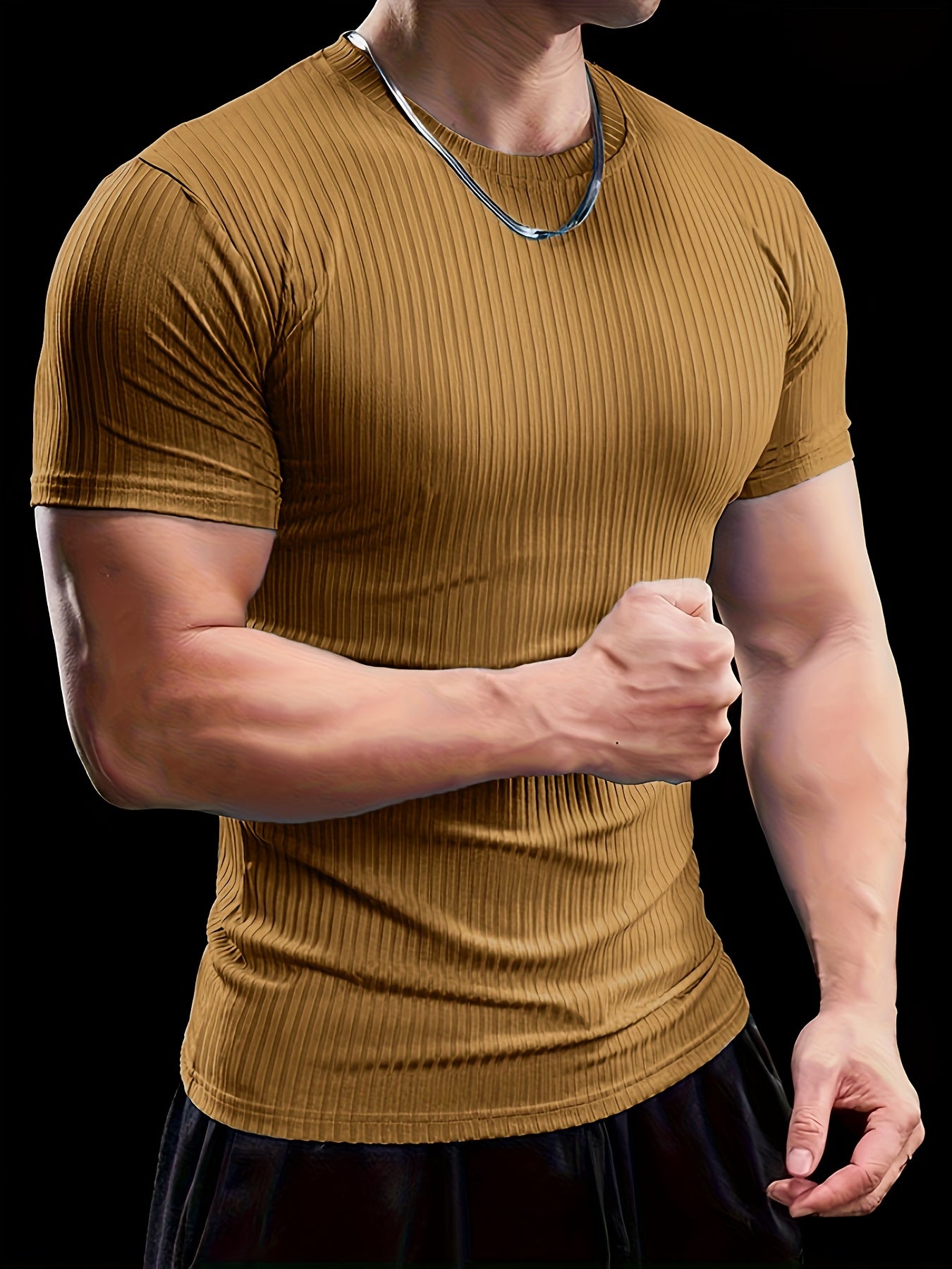 Men's Stretch Fit Short Sleeve T-Shirt - Breathable, Comfortable Polyester Blend, Solid Blue, Crew Neck, Casual & Sporty Style for Spring/Summer