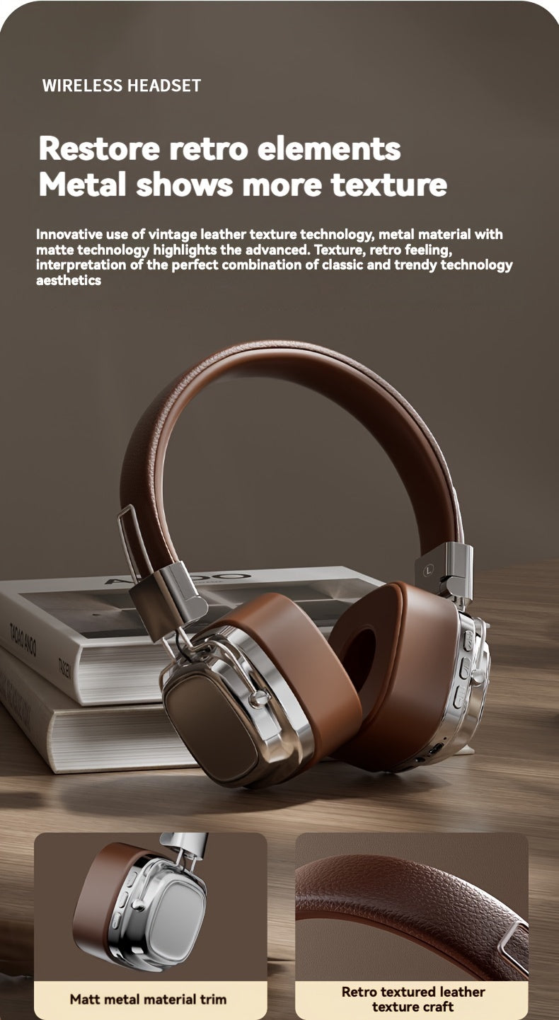 Vintage-Inspired Over-Ear Wireless Headset With Wireless 5.3 Chip - No Lag Gaming, Hi-Fi Sound & Deep Bass, Long-Lasting 350Mah Battery, Ideal For Music Lovers & Athletes