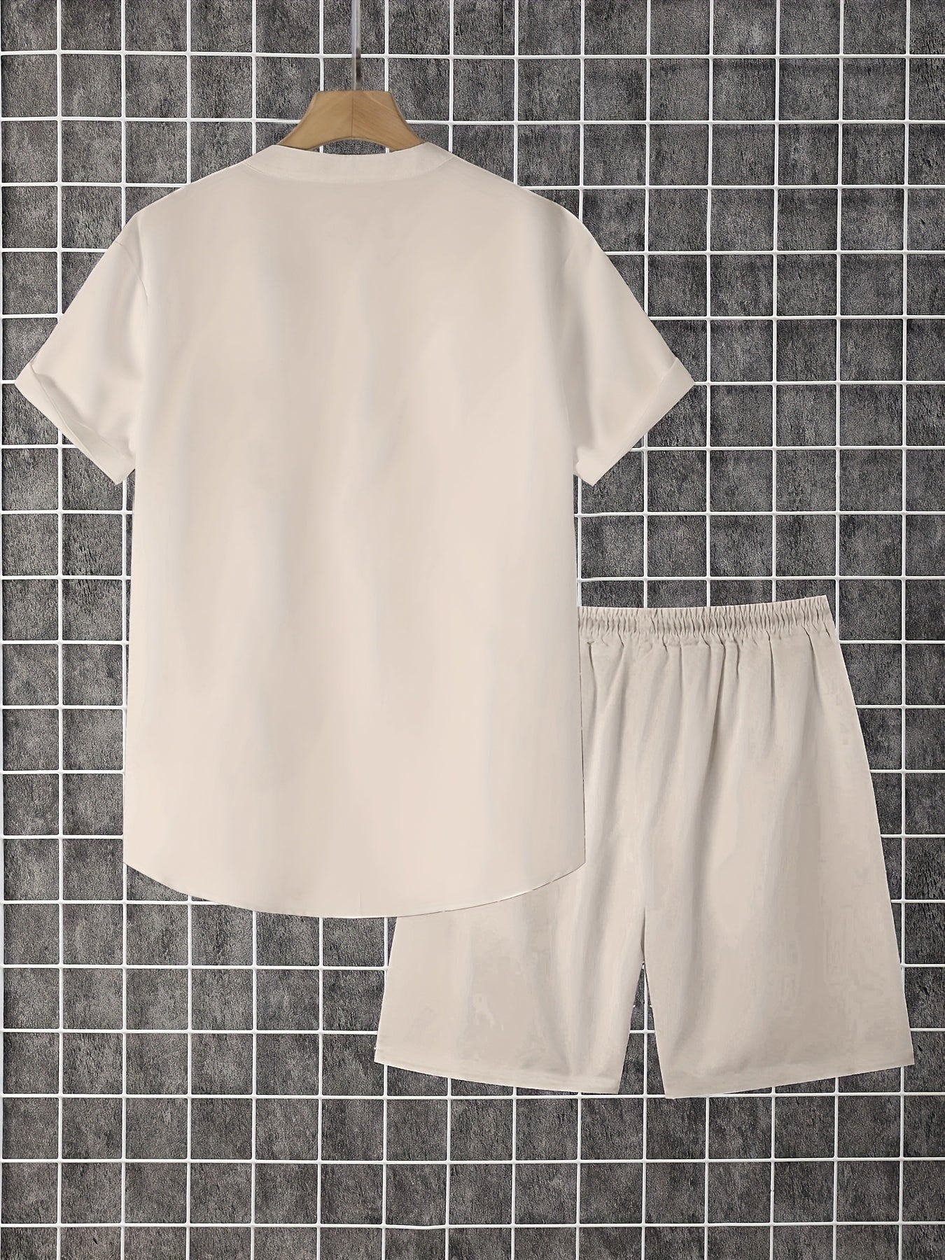 2pcs Printed Men's Summer Short Sleeve Button Shirt and Shorts Set