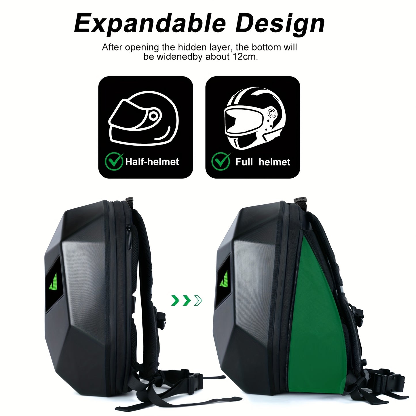 Crelander LED Men'S Motorcycle Backpack - Sleek Black & Red Hard Shell Travel Bag with USB Charging, 48.01cm x 35.56cm Capacity, Ergonomic Design for Camping, Cycling & Outdoor Adventures, Motorcycle Bag, Adventure Gear, Stre