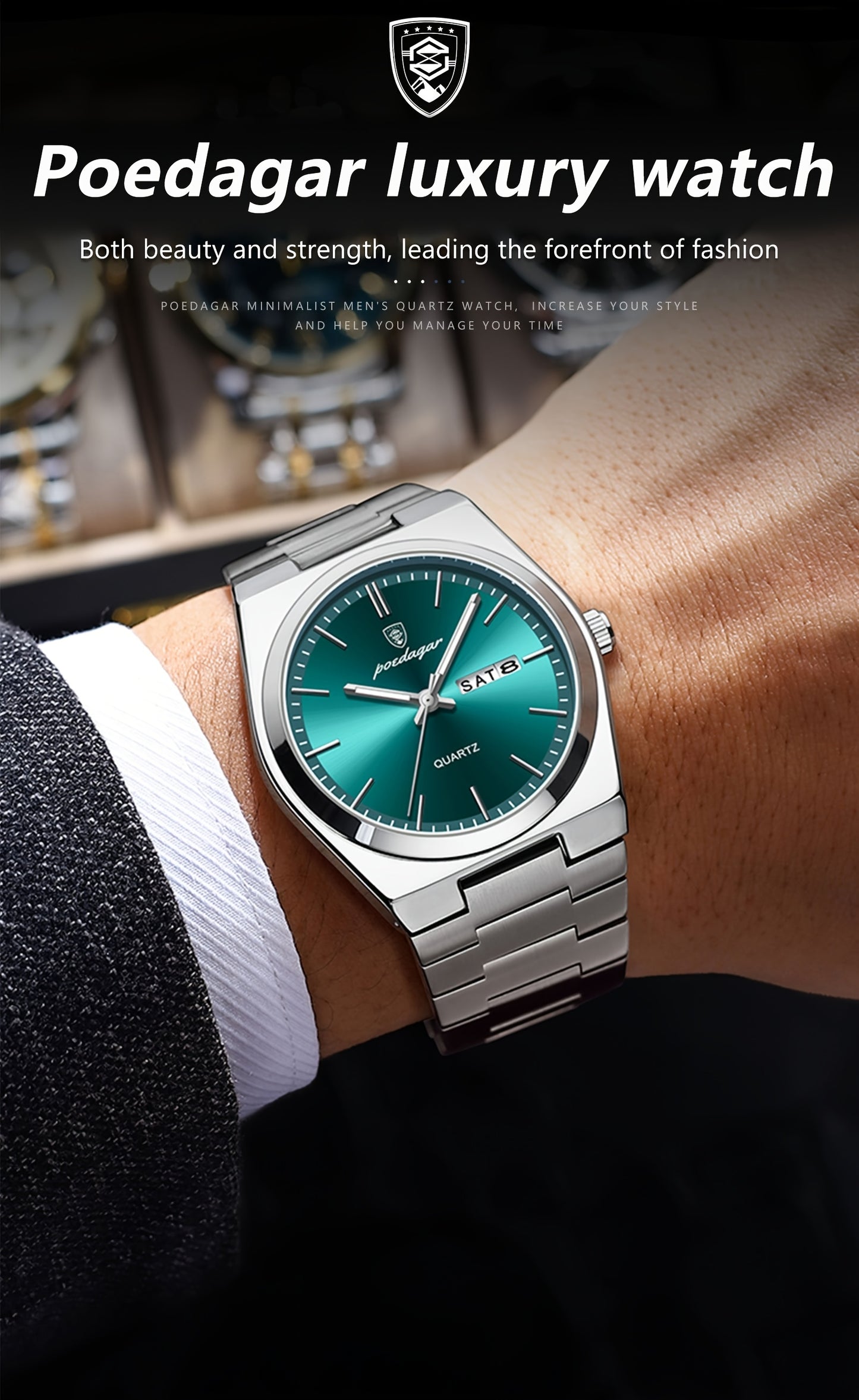 POEDAGAR best-selling waterproof luminous calendar stainless steel quartz wristwatch high-end business fashion trend young Men's watches.