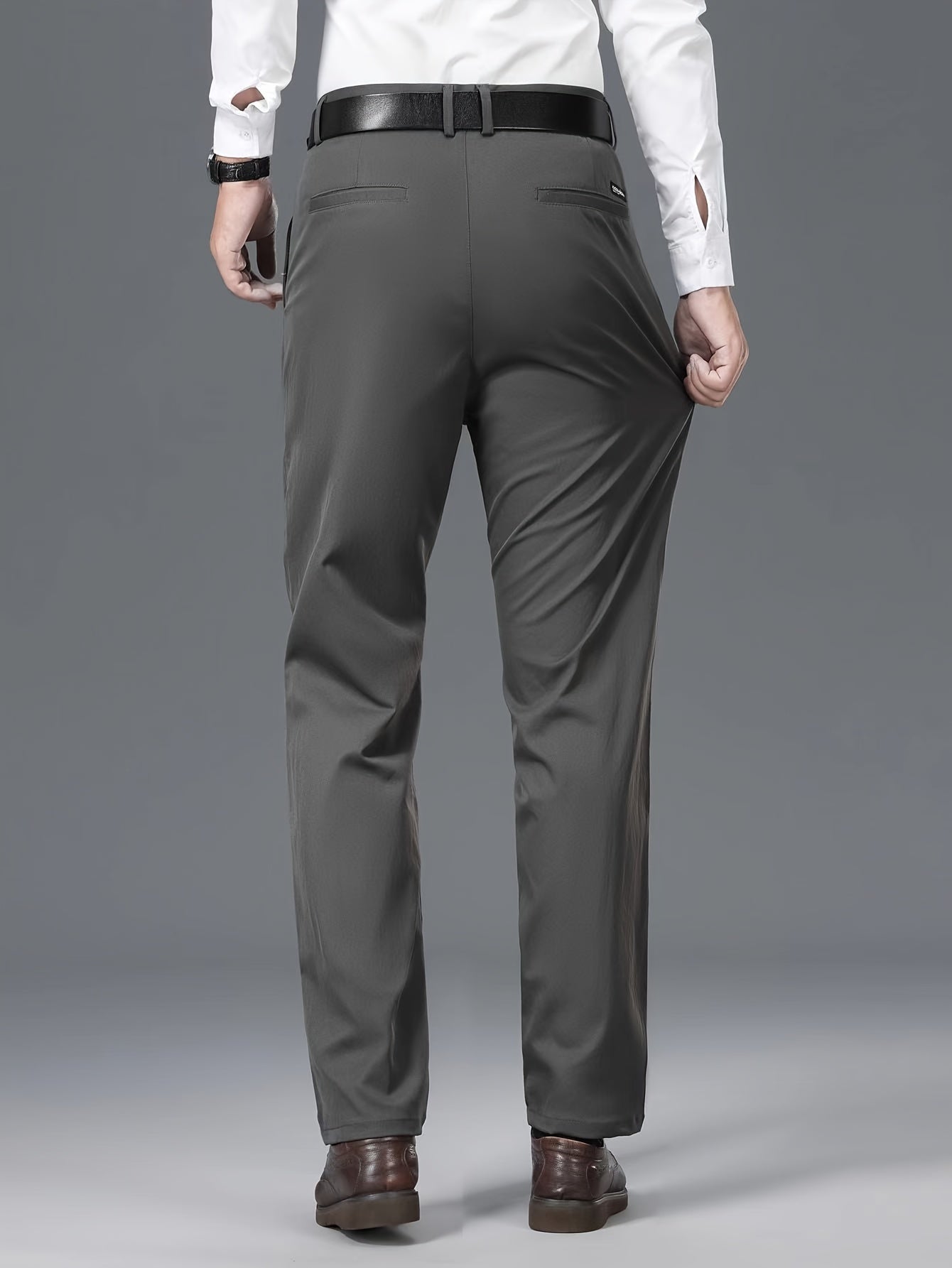 1pc Men'S Spring/Fall Light Business Casual Straight Leg Pants, 100% Polyester, Solid Color, Slight Stretch, Mid Waist, Regular Fit, Zipper Fly, Woven, No Lining - Versatile for Work and Casual Occasions
