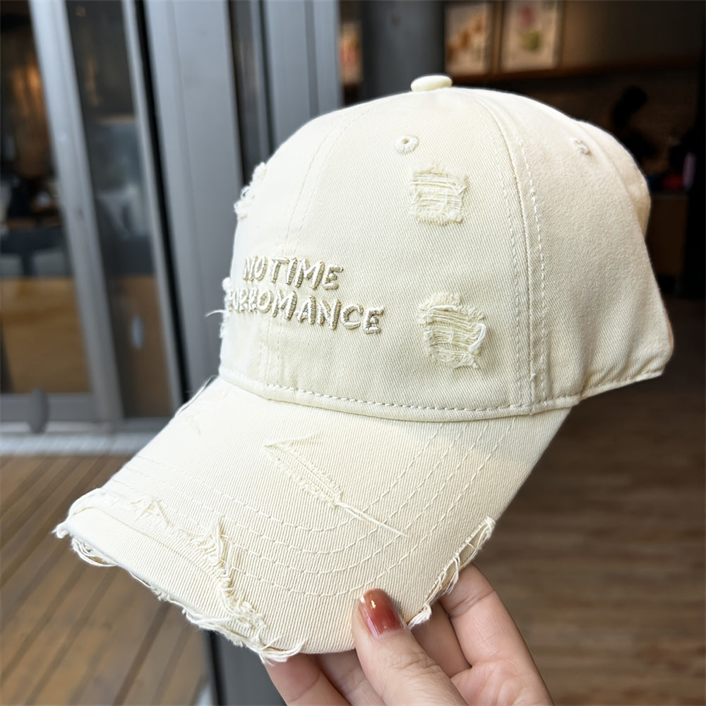 Women's Distressed Embroidered Baseball Cap - Adjustable Lightweight Sun Hat with Wide Brim for Outdoor Travel, Casual Outings & Daily Use, Machine Washable, Outdoor Headwear, Trendy Baseball Cap, Rustic Appeal, Summer Access