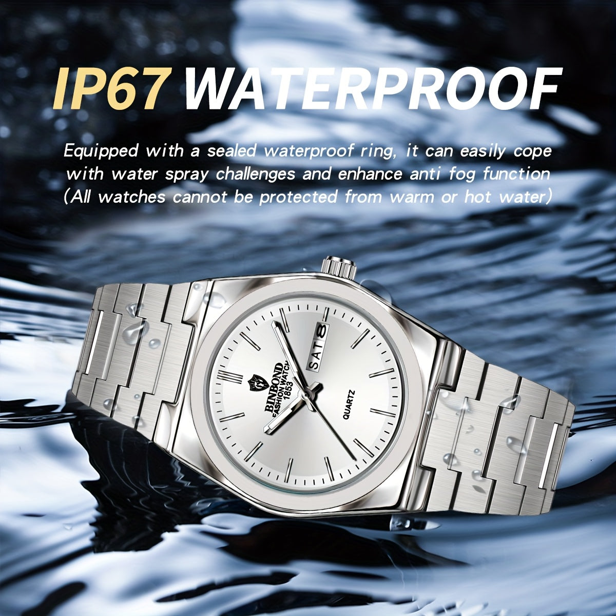 BINBOND Women'S Stainless Steel Quartz Watch - IP67, Luminous Chronograph, Calendar, Durable Zinc Alloy Case, Elegant Design for Casual Attire, Casual Watch | Elegant Watch Design | Quartz Movemen