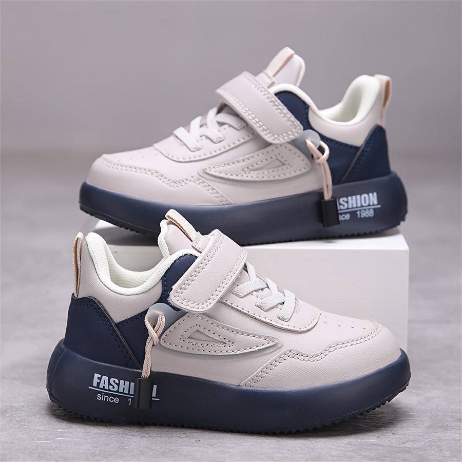 Boys' Lightweight EVA Soft Sole Sneakers with Closure - Breathable Fabric Lining, Low-Top Casual Shoes for Running, Hiking & Outdoor Activities, White & Navy Blue, Boy Sneakers, Running Footwear, Vintage Style, Durable Constr