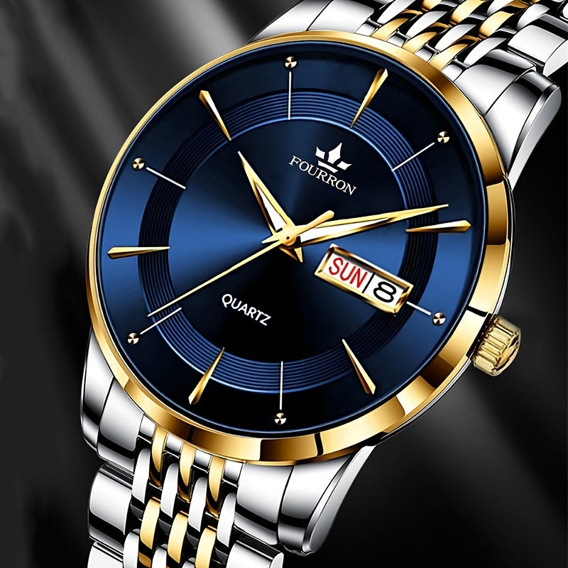 A New Stainless Steel Men's Quartz Watch With A Calendar And Luminous Function, A Fashionable Wristwatch, A Gift For Relatives And Friends' Birthdays Or Holidays, A Brand With An Electronic Movement, A Fully Automatic Busines