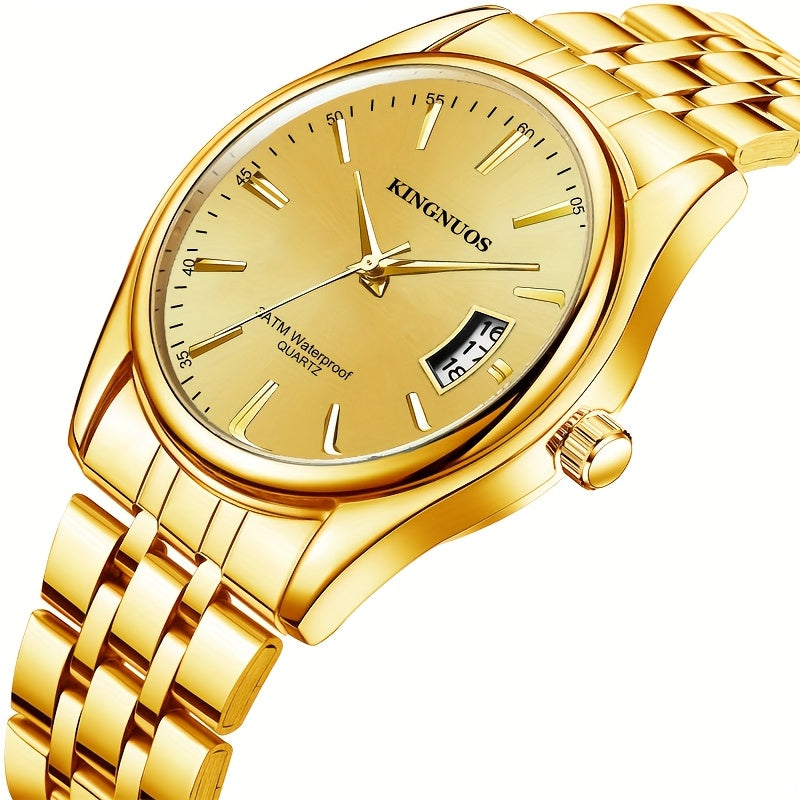 1pc New Fashion Stainless Steel Trendy High-end Atmosphere Luxury Elegant Business Travel Vacation Simple Versatile Men'S and Women'S Quartz Watch with Date