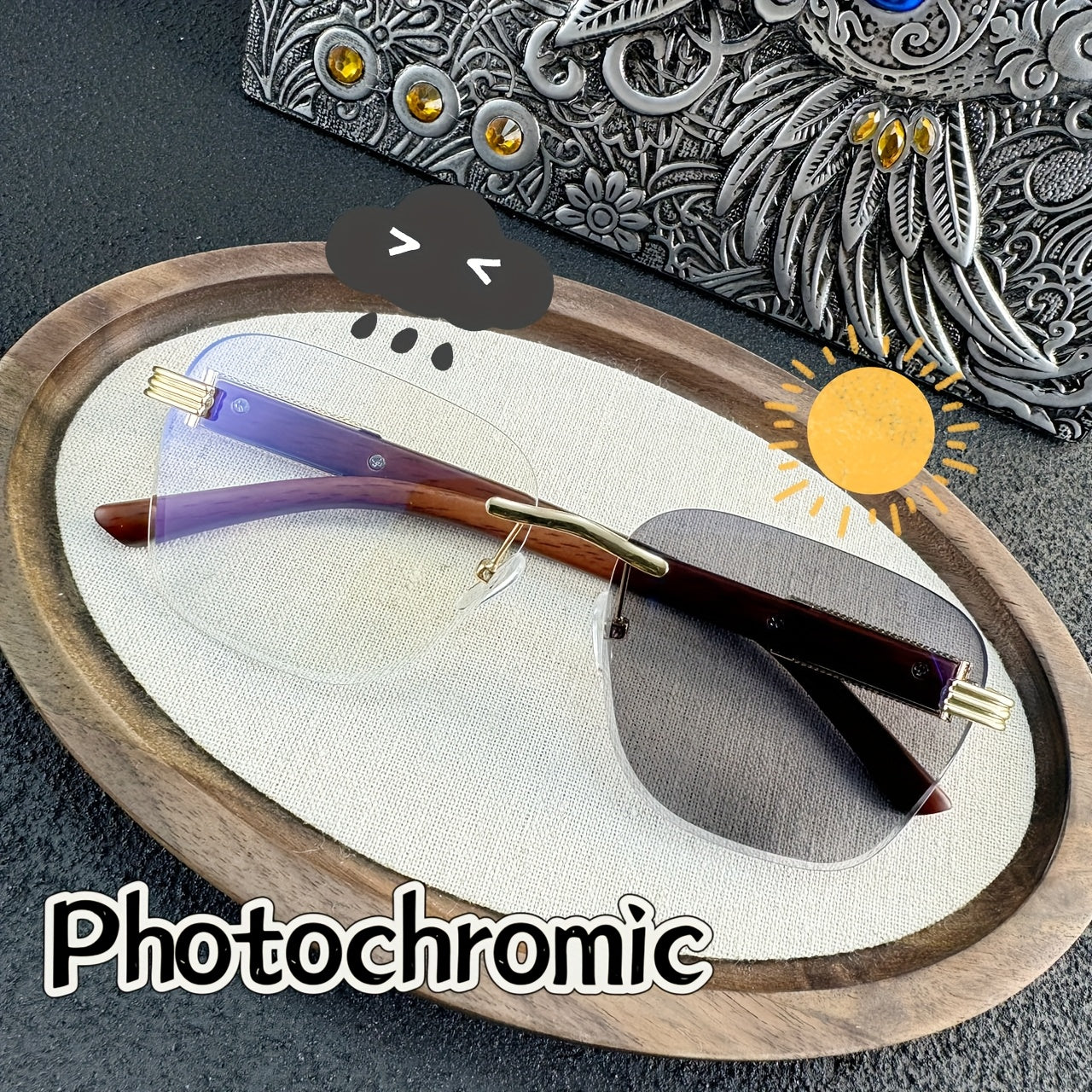 1pc of retro frameless photochromic fashionable glasses - suitable for both men and women, Y2K style, neutral and simple design - color changing lenses, suitable for daily use, very suitable for camping, makeup and dance part