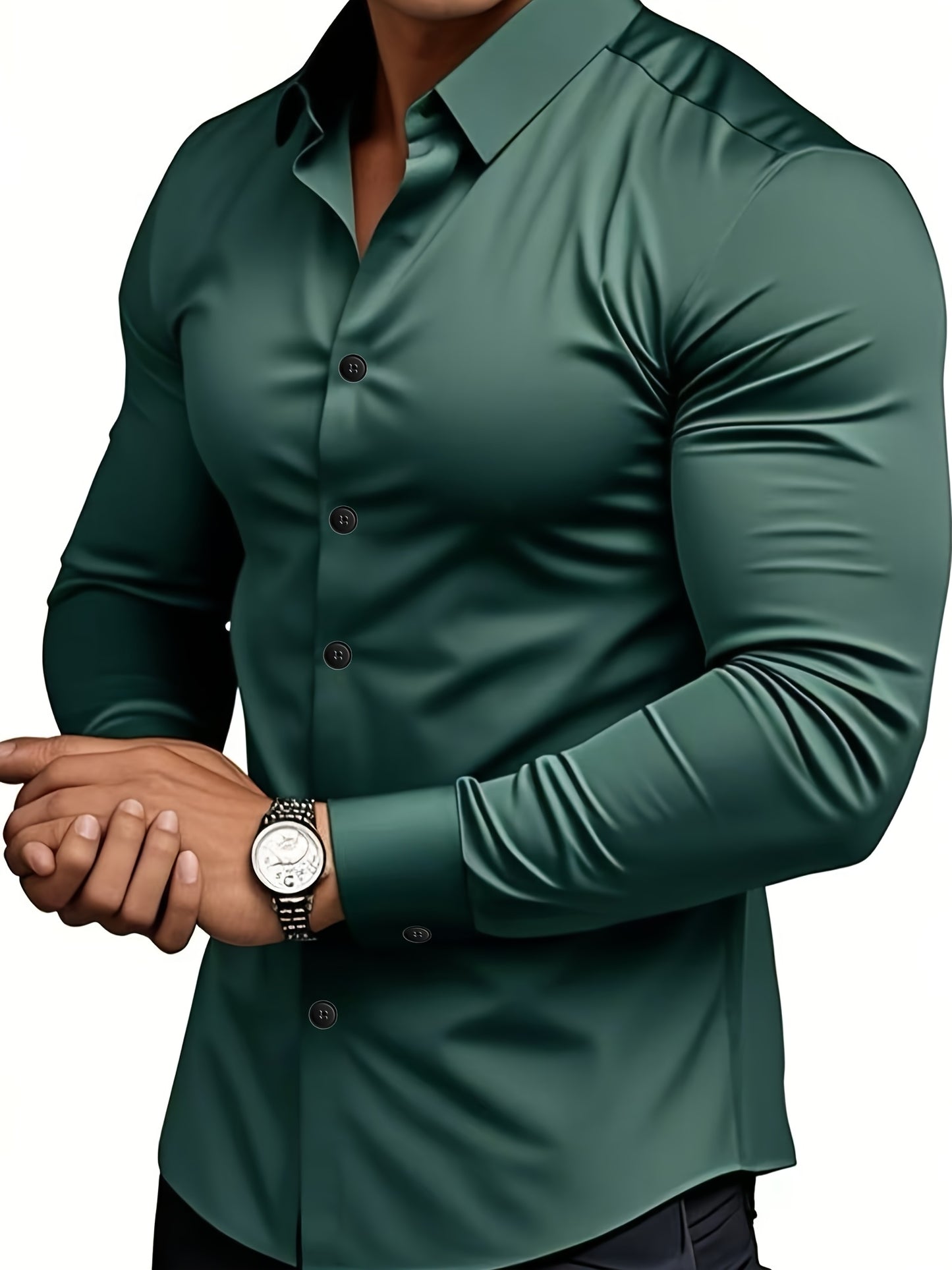 Men's Classic Solid Color Long Sleeve Dress Shirt - Regular Fit Point Collar, Non-Stretch Fabric for Office, Business & Casual Wear, All-Season Versatile Wardrobe Staple, Everyday Comfort, Sleek Appearance, Easycare Material