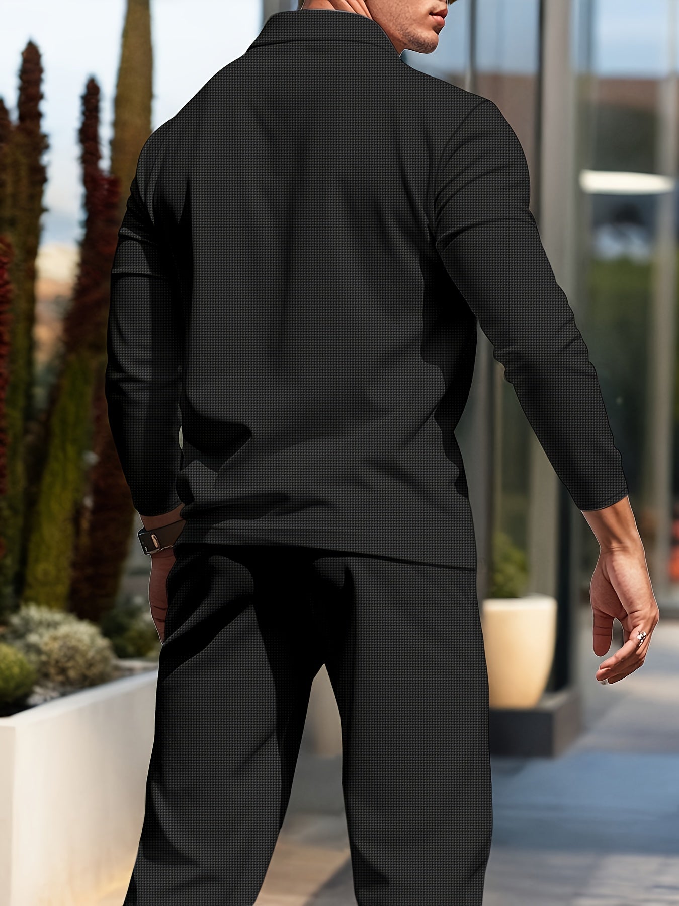 2025 collar half zipper long sleeved two-piece set, collar zipper allows for free breathing, casual pants to wear, knitted fabric is softer, multi color and multi style, Men's solid color is simple and not simple.