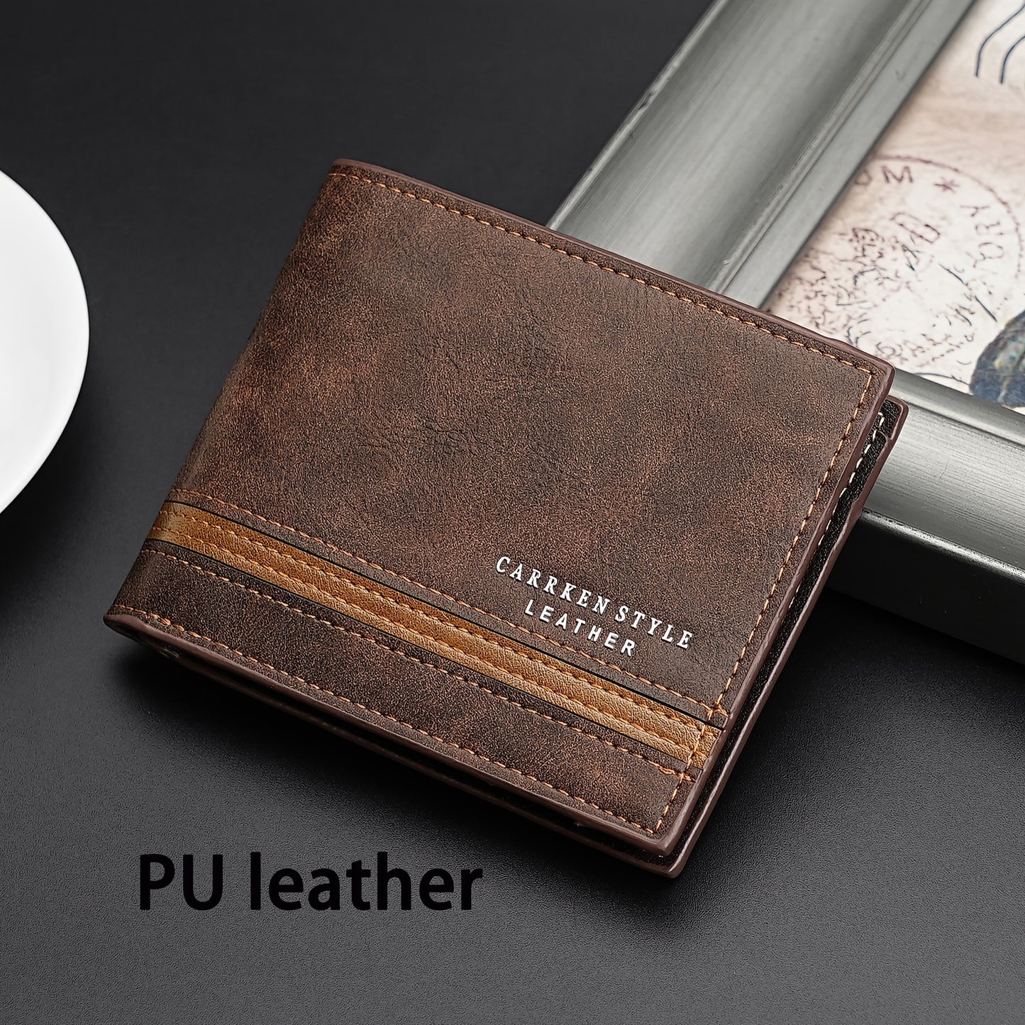 1pc Men's Short Wallet, Fashion Horizontal Multi-card Slots Zipper Coin Purse